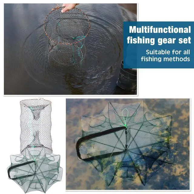 Alt view image 7 of 7 - 6 Pcs Fishing Net Trap Portable Folded, Crab Trap Minnow Trap, Fishing Landing Net with Telescoping Pole Handle, Casting Net Bait Trap with Heavy Duty Sinker and Storage Bucket