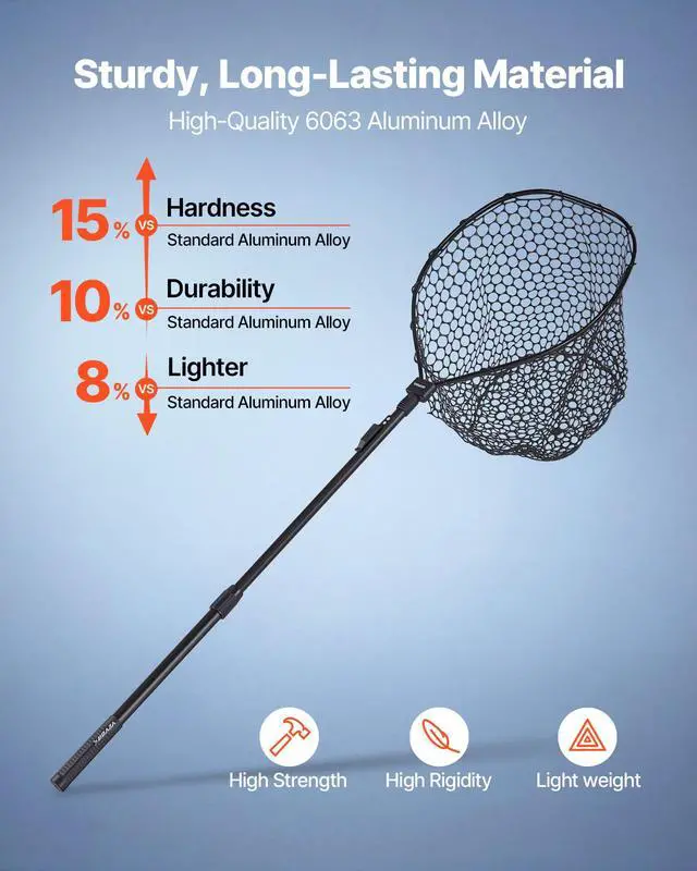 Alt view image 2 of 7 - Fishing Net, Landing Nets with Telescopic Handle Lightweight and Stronger Fish Gear, Durable and Fish-Friendly, for Kayak, Boat, Bank, Pond