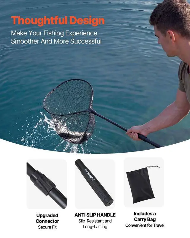 Alt view image 4 of 7 - Fishing Net, Landing Nets with Telescopic Handle Lightweight and Stronger Fish Gear, Durable and Fish-Friendly, for Kayak, Boat, Bank, Pond