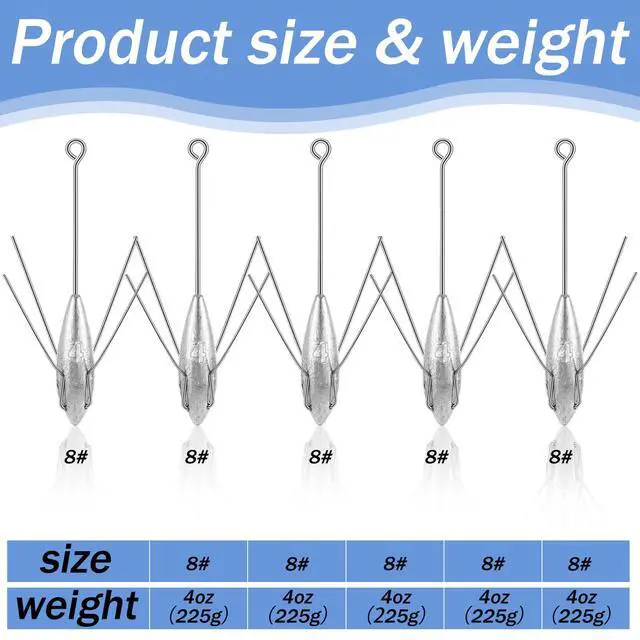 Alt view image 2 of 7 - 5 Pcs Sputnik Sinker Surf Fishing Weights Fishing Equipment Long Tail Surfing Surf Casting Sinkers Spider Weights for Catfish Near Sea Ocean Ship Breakwater Large River Beach Man Gift