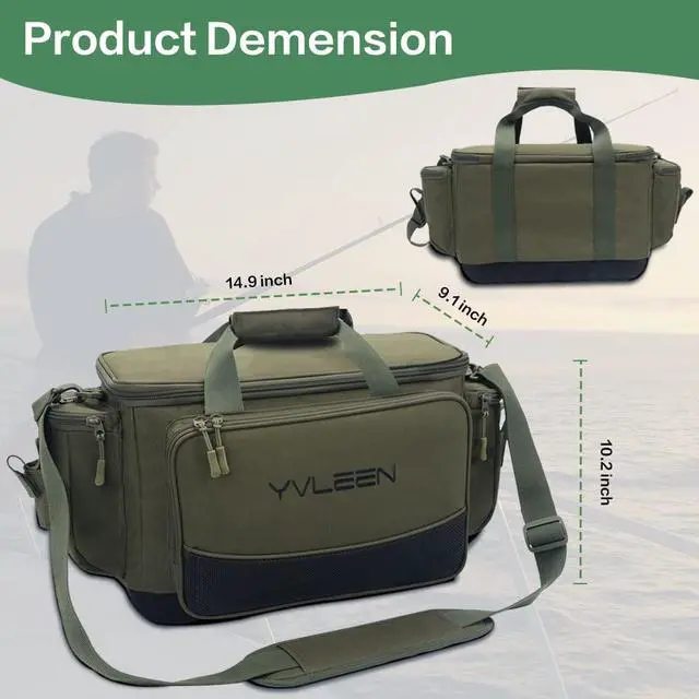 Alt view image 3 of 7 - Fishing Tackle Box Bag - Outdoor Large Fishing Tackle Storage Bag - 100% Water-Resistant Polyester Material - Fishing Tackle Bags - Suitable for 3600 3700 Tackle Box (Army Green)