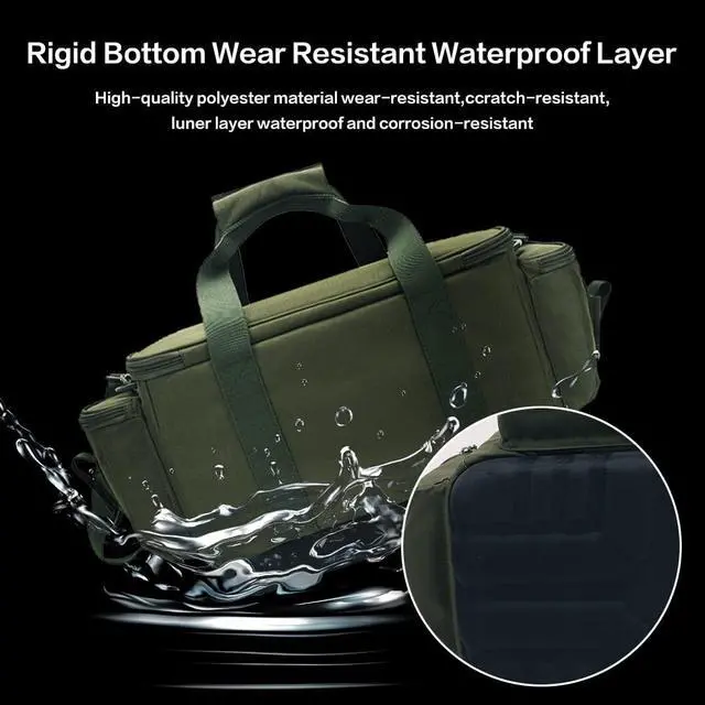 Alt view image 5 of 7 - Fishing Tackle Box Bag - Outdoor Large Fishing Tackle Storage Bag - 100% Water-Resistant Polyester Material - Fishing Tackle Bags - Suitable for 3600 3700 Tackle Box (Army Green)