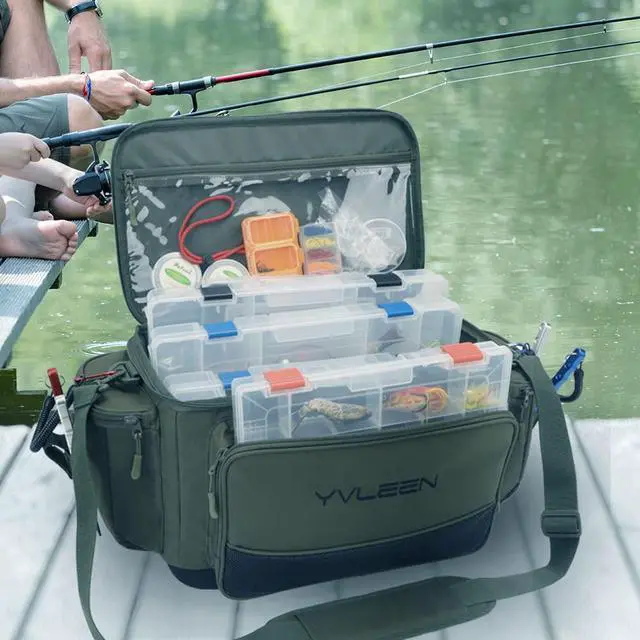 Alt view image 6 of 7 - Fishing Tackle Box Bag - Outdoor Large Fishing Tackle Storage Bag - 100% Water-Resistant Polyester Material - Fishing Tackle Bags - Suitable for 3600 3700 Tackle Box (Army Green)