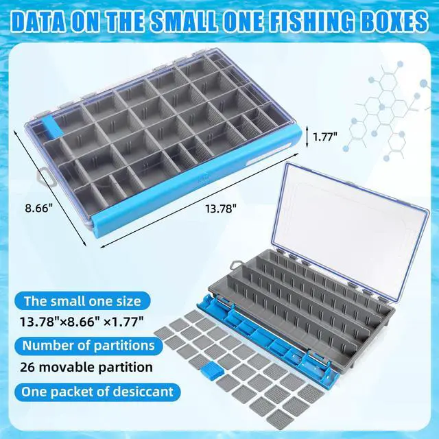 Alt view image 2 of 6 - 6 Pack 3700 Fishing Tackle Boxes Waterproof, Large Blue Lure Organizer Trays with Custom Dividers, Airtight Tackle Storage Case for Saltwater Baits, Swimbaits & Boat Bag Accessories