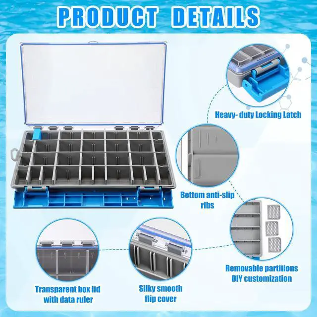 Alt view image 3 of 6 - 6 Pack 3700 Fishing Tackle Boxes Waterproof, Large Blue Lure Organizer Trays with Custom Dividers, Airtight Tackle Storage Case for Saltwater Baits, Swimbaits & Boat Bag Accessories