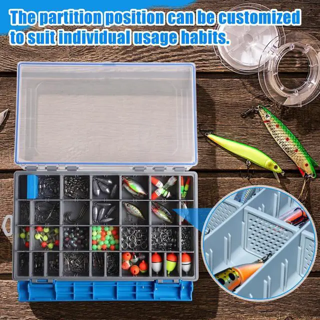 Alt view image 6 of 6 - 6 Pack 3700 Fishing Tackle Boxes Waterproof, Large Blue Lure Organizer Trays with Custom Dividers, Airtight Tackle Storage Case for Saltwater Baits, Swimbaits & Boat Bag Accessories