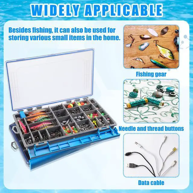 Alt view image 5 of 6 - 6 Pack 3700 Fishing Tackle Boxes Waterproof, Large Blue Lure Organizer Trays with Custom Dividers, Airtight Tackle Storage Case for Saltwater Baits, Swimbaits & Boat Bag Accessories