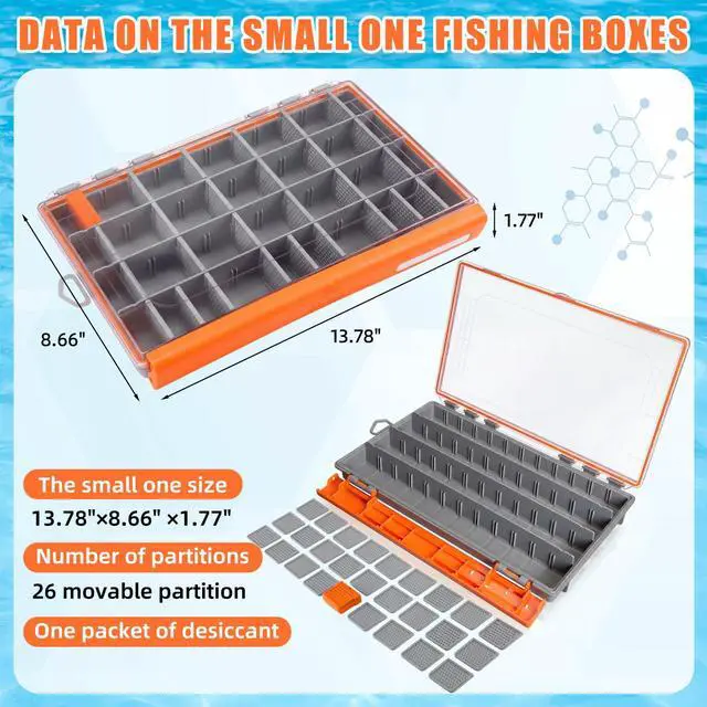 Alt view image 2 of 6 - 6 Pack 3700 Fishing Tackle Boxes Waterproof, Large Orange Lure Organizer Trays with Custom Dividers, Airtight Tackle Storage Case for Saltwater Baits, Swimbaits & Boat Bag Accessories