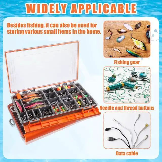 Alt view image 5 of 6 - 6 Pack 3700 Fishing Tackle Boxes Waterproof, Large Orange Lure Organizer Trays with Custom Dividers, Airtight Tackle Storage Case for Saltwater Baits, Swimbaits & Boat Bag Accessories
