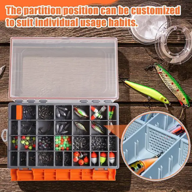 Alt view image 6 of 6 - 6 Pack 3700 Fishing Tackle Boxes Waterproof, Large Orange Lure Organizer Trays with Custom Dividers, Airtight Tackle Storage Case for Saltwater Baits, Swimbaits & Boat Bag Accessories