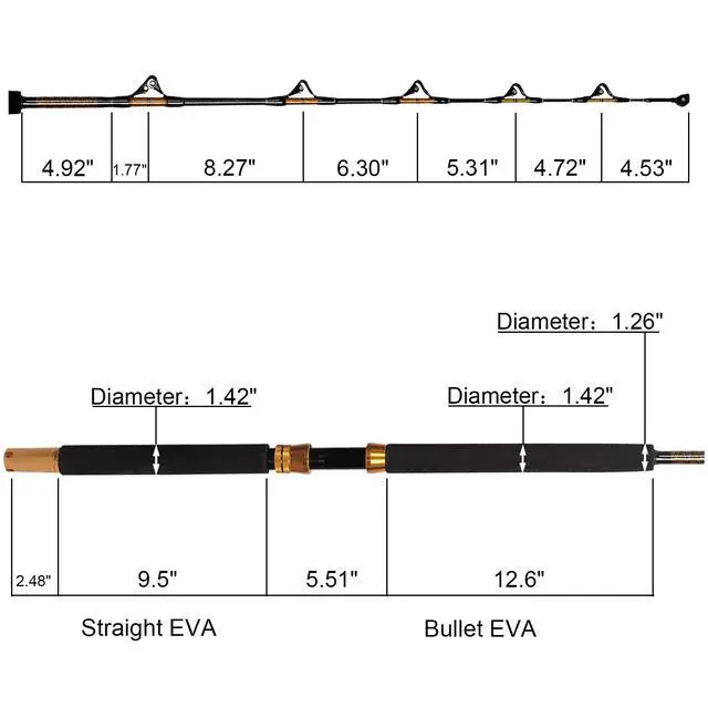 Alt view image 7 of 7 - 1-Piece/2-Piece Saltwater Offshore Heavy Trolling Rod Big Game Roller Rod Conventional Boat Fishing Pole (5 Feet 6 Inch, 30-50 lb/50-80 lb/80-120 lb)