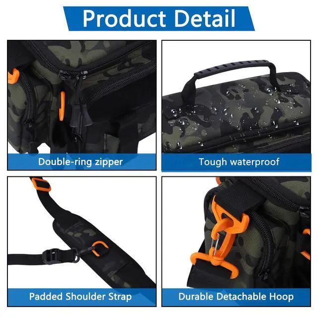 Alt view image 3 of 7 - Fishing Tackle Bags with Tackle Box,Waterproof,Padded Shoulder Strap,Gear Storage,Fish Bag with 136 Pcs Fishing Lures Kit,Fish Hook Remover Tool,Fish Lip Gripper,Fishing Plier,Gifts for Men (Green)
