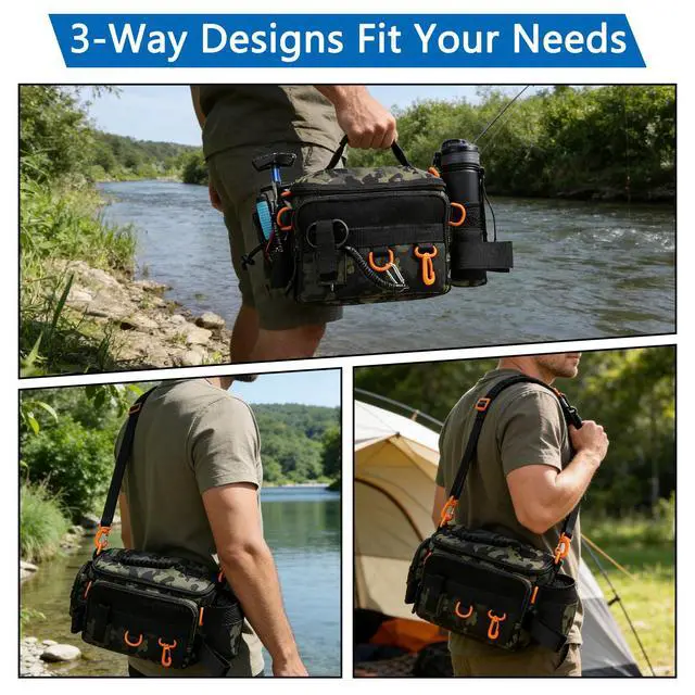 Alt view image 7 of 7 - Fishing Tackle Bags with Tackle Box,Waterproof,Padded Shoulder Strap,Gear Storage,Fish Bag with 136 Pcs Fishing Lures Kit,Fish Hook Remover Tool,Fish Lip Gripper,Fishing Plier,Gifts for Men (Green)