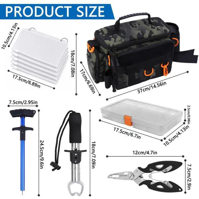 Alt view image 5 of 7 - Fishing Tackle Bags with Tackle Box,Waterproof,Padded Shoulder Strap,Gear Storage,Fish Bag with 136 Pcs Fishing Lures Kit,Fish Hook Remover Tool,Fish Lip Gripper,Fishing Plier,Gifts for Men (Green)