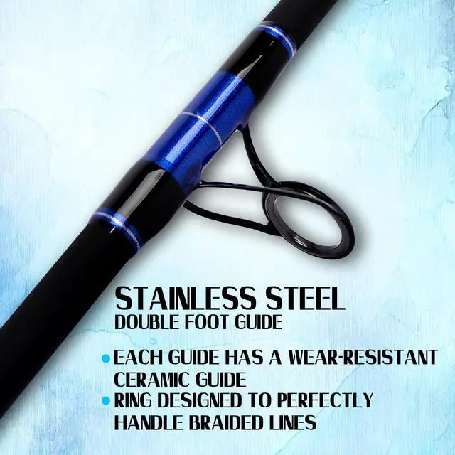Alt view image 2 of 7 - Surf Fishing Rod Carbon Surf Spinning Rod Portable Travel Saltwater Beach Blue Surf Rod with SuperPolymer Handle 8'6"/9'/10'/12'/15'