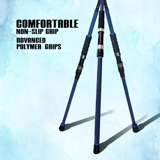 Alt view image 4 of 7 - Surf Fishing Rod Carbon Surf Spinning Rod Portable Travel Saltwater Beach Blue Surf Rod with SuperPolymer Handle 8'6"/9'/10'/12'/15'