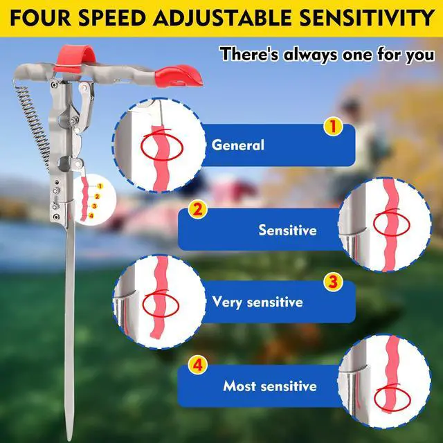 Alt view image 4 of 7 - Automatic Spring Fishing Rod Holde, Stainless Steel Folding Rod Stand Ground Support Brackets Have Two Springs, Sensitivity is Adjustable and Works on Bull Sized Bluegill and UP