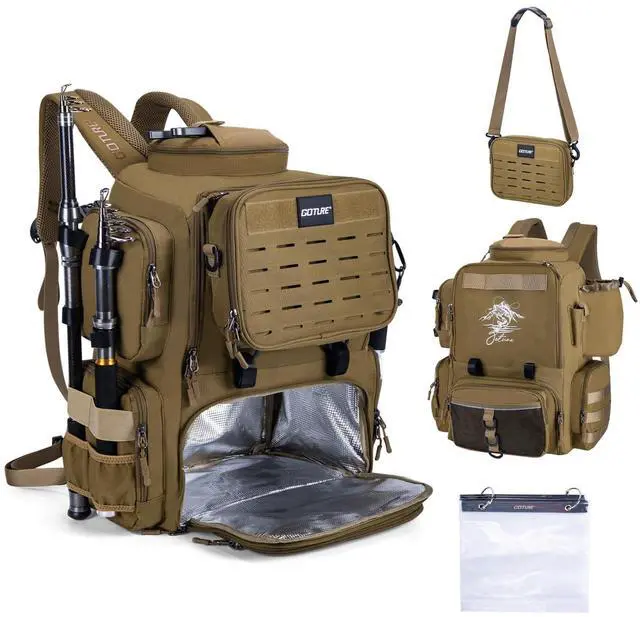Main image of Fishing Backpack, 58L 900D Water-Resistant Insulated Tackle Backpack with Cooler, Rod Holders, 8 Lure Pockets, Detachable Crossbody Bag, Gear Storage Large Fishing Bag for Camping Hiking