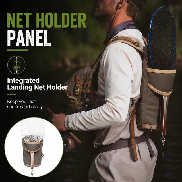 Alt view image 6 of 7 - Fly Fishing Chest Pack with 2 Back Panel Options,Net Holder,Tackle Storage Chest Backpack for Trout Fishing Wading Hiking