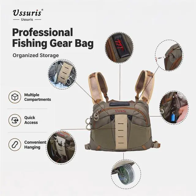 Alt view image 3 of 7 - Fly Fishing Chest Pack with 2 Back Panel Options,Net Holder,Tackle Storage Chest Backpack for Trout Fishing Wading Hiking