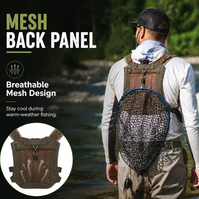 Alt view image 5 of 7 - Fly Fishing Chest Pack with 2 Back Panel Options,Net Holder,Tackle Storage Chest Backpack for Trout Fishing Wading Hiking