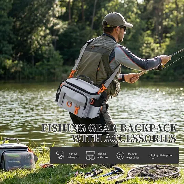 Alt view image 5 of 7 - Fishing Tackle Bags with Tackle Box,Waterproof,Padded Shoulder Strap,Gear Storage,Fish Bag with 136 Pcs Fishing Lures Kit,Fish Hook Remover Tool,Fish Lip Gripper,Fishing Plier,Gifts for Men (Gray)