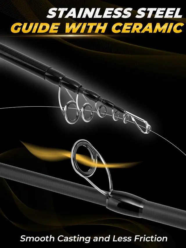 Alt view image 7 of 7 - 7FT Fishing Rod, 24T Carbon Fiber Telescopic & 4-Piece Travel Rod, Spin and Cast Options, Stainless Steel Guides with Ceramic Inserts, for Bass, Trout, Catfish, Freshwater & Inshore Fishing