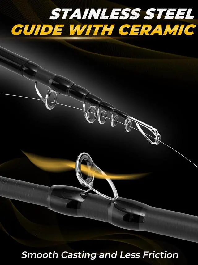 Alt view image 6 of 7 - 7FT Fishing Rod, 24T Carbon Fiber Telescopic & 4-Piece Travel Rod, Spin and Cast Options, Stainless Steel Guides with Ceramic Inserts, for Bass, Trout, Catfish, Freshwater & Inshore Fishing