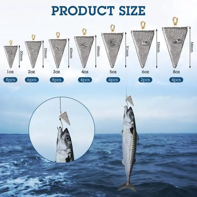 Alt view image 2 of 7 - 36 Pcs Pyramid Fishing Weights Sinkers Saltwater Pyramid Sinkers Rig Fishing Weights Gear Tackle Surf Casting Freshwater Ocean Catfish