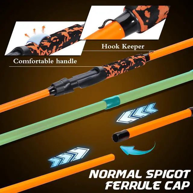 Alt view image 5 of 7 - IM7 Graphite Fishing Rod 2-Piece Casting & Spinning, Medium/Medium Heavy Power, Stainless Steel Guides with Zirconium Rings, EVA Handle & Hook Keeper for Bass, Trout, Walleye, Catfish