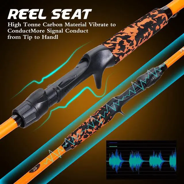 Alt view image 3 of 7 - IM7 Graphite Fishing Rod 2-Piece Casting & Spinning, Medium/Medium Heavy Power, Stainless Steel Guides with Zirconium Rings, EVA Handle & Hook Keeper for Bass, Trout, Walleye, Catfish