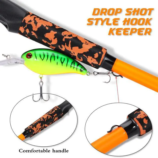 Alt view image 6 of 7 - IM7 Graphite Fishing Rod 2-Piece Casting & Spinning, Medium/Medium Heavy Power, Stainless Steel Guides with Zirconium Rings, EVA Handle & Hook Keeper for Bass, Trout, Walleye, Catfish