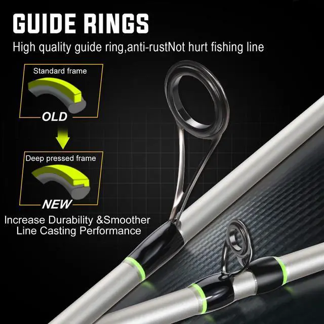 Alt view image 2 of 7 - IM7 Graphite Fishing Rod 2-Piece Casting & Spinning, Medium/Medium Heavy Power, Stainless Steel Guides with Zirconium Rings, EVA Handle & Hook Keeper for Bass, Trout, Walleye, Catfish