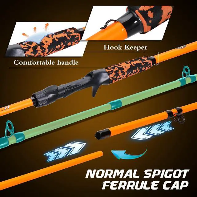 Alt view image 6 of 7 - IM7 Graphite Fishing Rod 2-Piece Casting & Spinning, Medium/Medium Heavy Power, Stainless Steel Guides with Zirconium Rings, EVA Handle & Hook Keeper for Bass, Trout, Walleye, Catfish