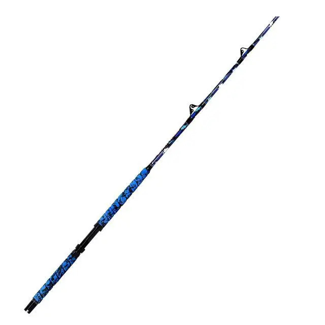 Alt view image 2 of 7 - Saltwater Fishing Rod 1Piece/2Piece Offshore Trolling Rod Big Game Deep Sea Rod Conventional Boat Blue Camouflage Fishing Pole(5'6"/6'/7')