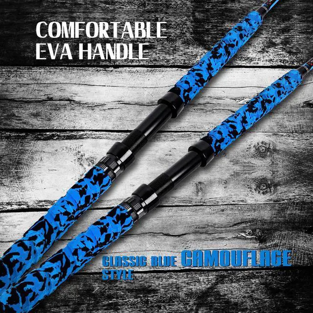 Alt view image 3 of 7 - Saltwater Fishing Rod 1Piece/2Piece Offshore Trolling Rod Big Game Deep Sea Rod Conventional Boat Blue Camouflage Fishing Pole(5'6"/6'/7')