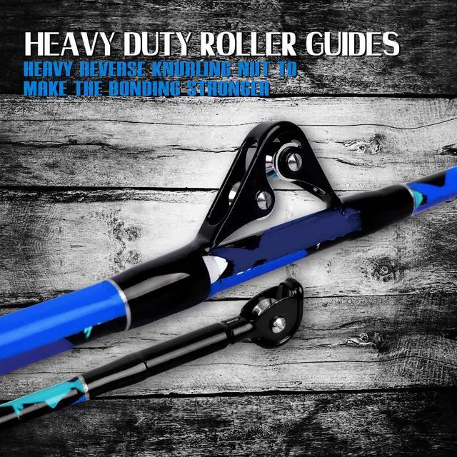 Alt view image 4 of 7 - Saltwater Fishing Rod 1Piece/2Piece Offshore Trolling Rod Big Game Deep Sea Rod Conventional Boat Blue Camouflage Fishing Pole(5'6"/6'/7')