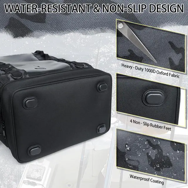 Alt view image 6 of 7 - Fishing Tackle Backpack with Cooler,45L Large Tackle Bag with 2 Rod Holders & Clear Window,Outdoor Fishing Backpack for Fishing,Camping,Hiking,Camouflage Black