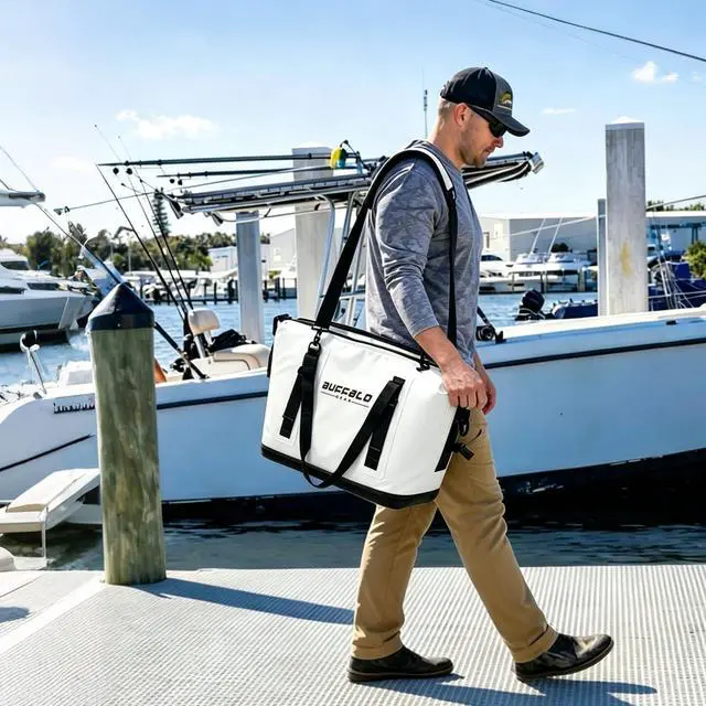 Alt view image 2 of 7 - Fish Cooler Bag 24Qt Seamless Insulation Kill Bag, Keeps Ice Cold Up to 36 Hours, Foldable & Waterproof with Rod Attachment Straps & Gear Loops, White