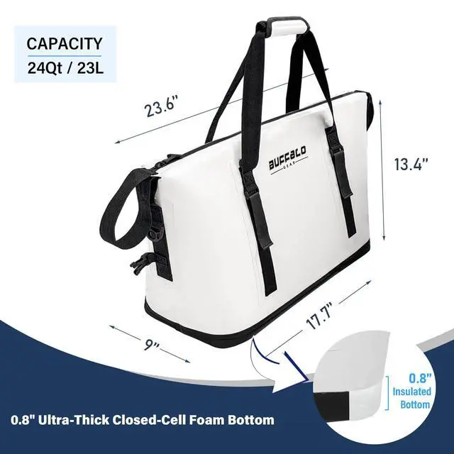 Alt view image 6 of 7 - Fish Cooler Bag 24Qt Seamless Insulation Kill Bag, Keeps Ice Cold Up to 36 Hours, Foldable & Waterproof with Rod Attachment Straps & Gear Loops, White