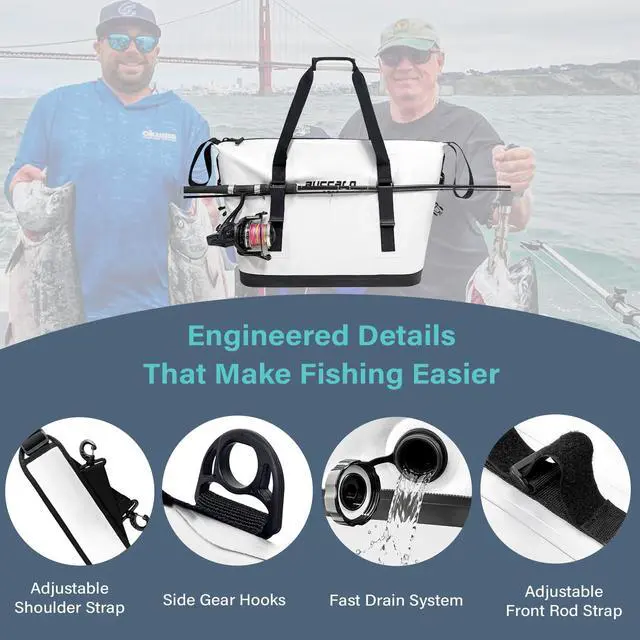 Alt view image 4 of 7 - Fish Cooler Bag 24Qt Seamless Insulation Kill Bag, Keeps Ice Cold Up to 36 Hours, Foldable & Waterproof with Rod Attachment Straps & Gear Loops, White