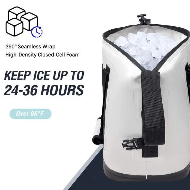 Alt view image 3 of 7 - Fish Cooler Bag 24Qt Seamless Insulation Kill Bag, Keeps Ice Cold Up to 36 Hours, Foldable & Waterproof with Rod Attachment Straps & Gear Loops, White