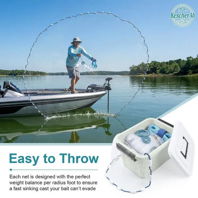 Alt view image 3 of 7 - Cast Net 3ft-8ft Radius American Monofilament Fishing Net 3/8 Mesh Fish Throw Net for Bait Trap, Casting Net with Heavy Duty Sinker, Professional Grade Saltwater Bait Fish