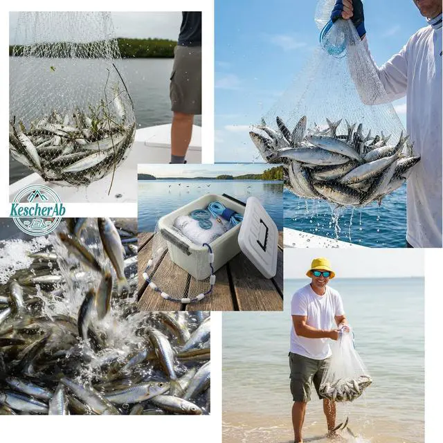 Alt view image 2 of 7 - Cast Net 3ft-8ft Radius American Monofilament Fishing Net 3/8 Mesh Fish Throw Net for Bait Trap, Casting Net with Heavy Duty Sinker, Professional Grade Saltwater Bait Fish