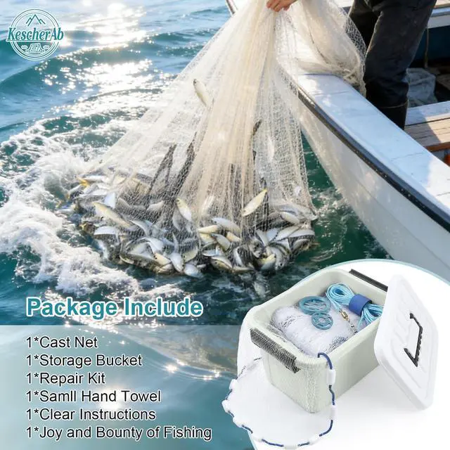 Alt view image 7 of 7 - Cast Net 3ft-8ft Radius American Monofilament Fishing Net 3/8 Mesh Fish Throw Net for Bait Trap, Casting Net with Heavy Duty Sinker, Professional Grade Saltwater Bait Fish