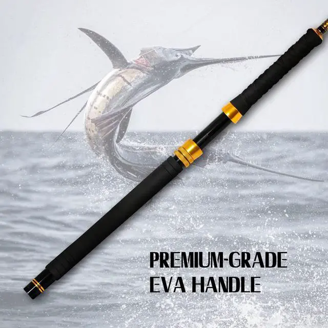 Alt view image 6 of 7 - Fishing Trolling Rod - 1/2 Piece Saltwater Offshore Rod - Heavy Duty Boat Fishing Pole (30-50lbs/50-80lbs/80-120lbs)