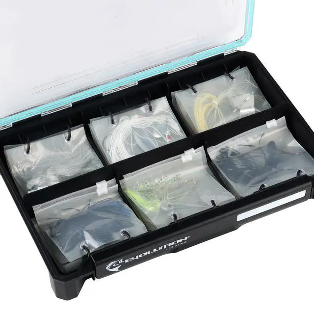 Alt view image 4 of 7 - Evolution Fishing BallistiX Blade Runner Tackle Tray - Waterproof, Spinnerbait & Buzzbait Storage, 30 Rust-Resistant Baggies, 6 Sections, Fits 3700 Tackle Box, QuikLatch