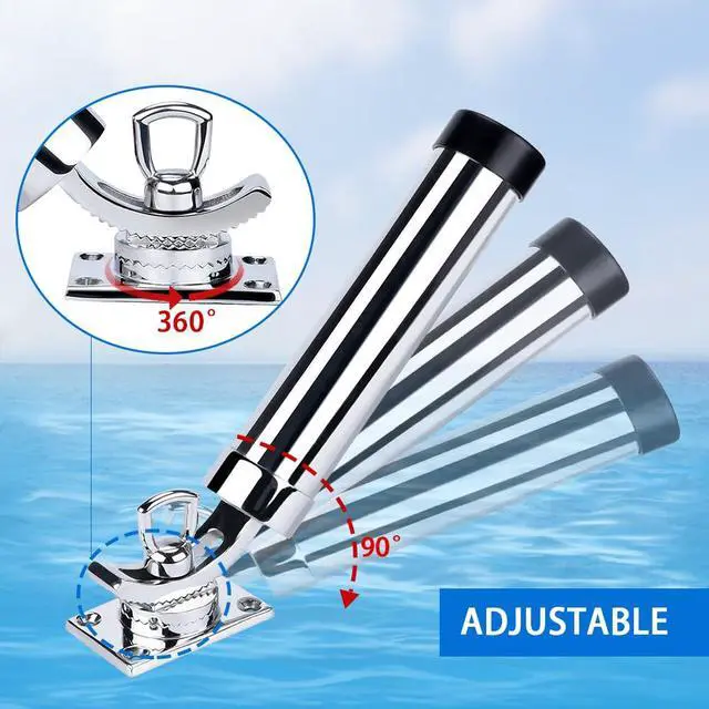 Alt view image 3 of 7 - Made Set of 2 Fishing Rod Holder, 316 Stainless Steel Adjustable Fishing Pole Holder, Marine Deck Mount Trolling Rod Holder for Boat Ship Yacht