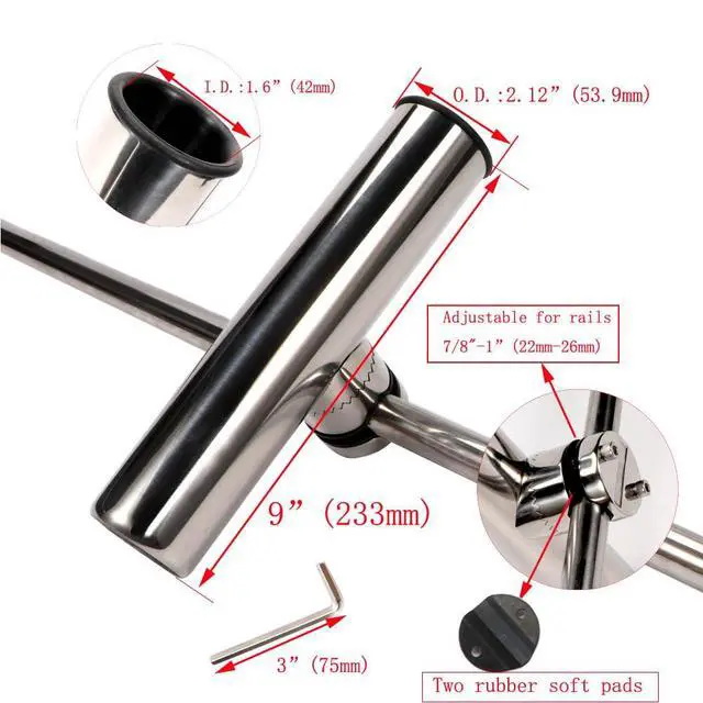 Alt view image 2 of 6 - 2PCS Stainless Tournament Style Clamp on Fishing Rod Holder for Rails 7/8" to 1", Rail Mount Rod Holder