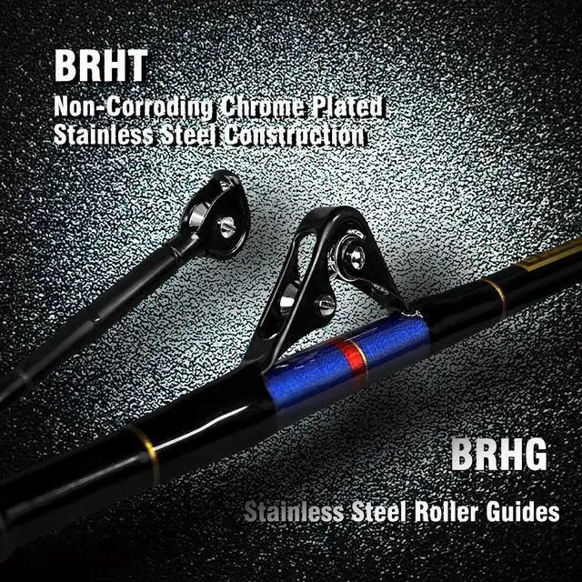 Alt view image 2 of 6 - Saltwater Fishing Trolling Rod 1 Piece/2 Piece Heavy Roller Rod Big Game Conventional Boat Fishing Pole with Roller Guides (30-50lb/50-80lb/80-120lb,5'6"/6'6")